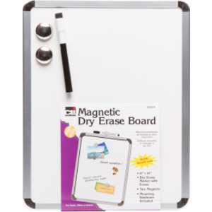 Framed Magnetic Dry Erase Board with Marker & Magnets, Silver Frame, 11" x 14"