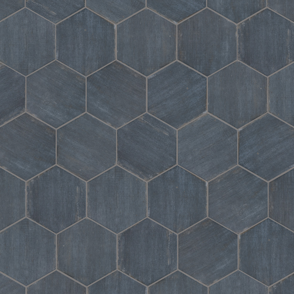 Retro Mini Hex Blue 7x8 Hexagon Porcelain Floor and Wall Digital Pattern