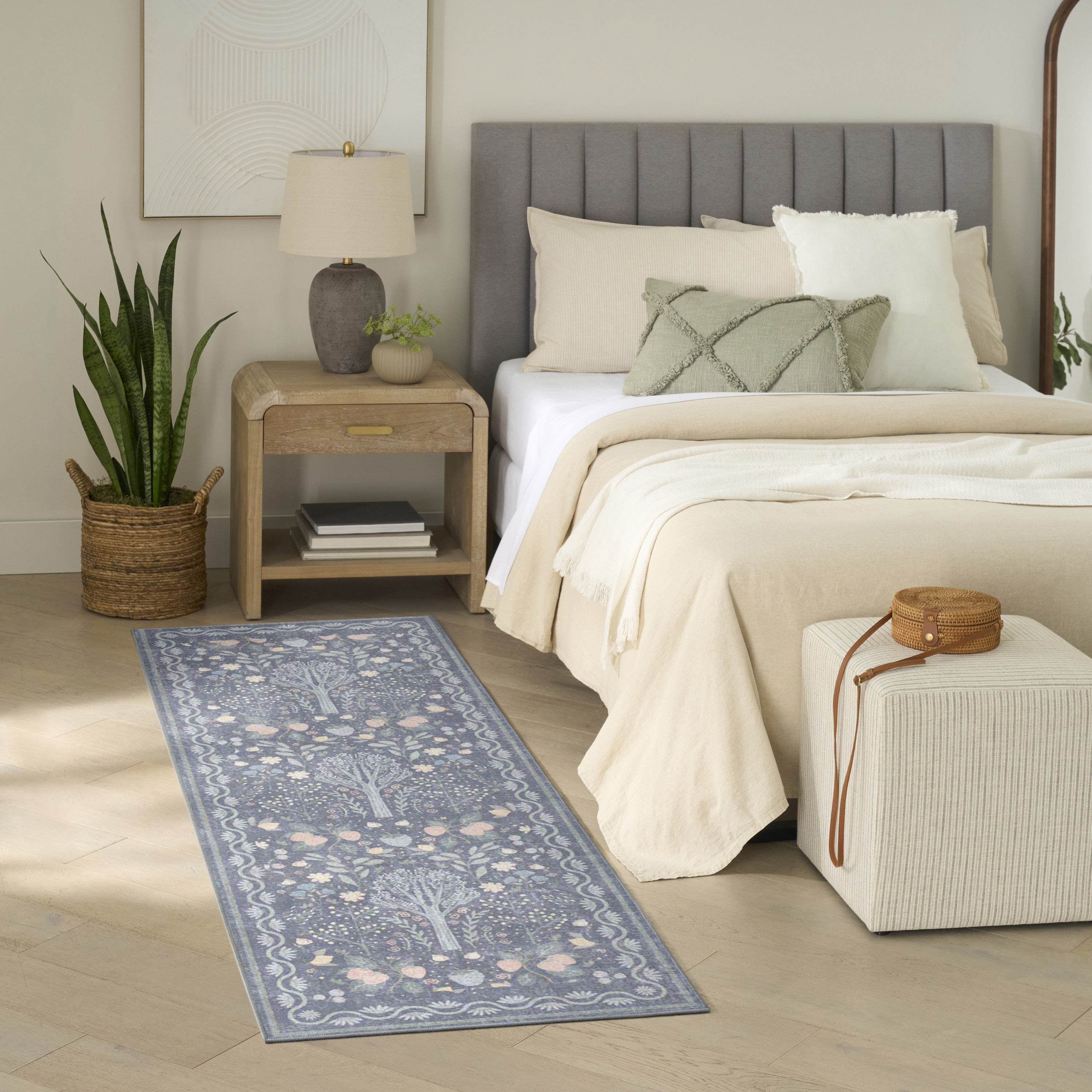 Nourison Botanical Washables 2' x 6' Blue Multicolor Modern Indoor Rug