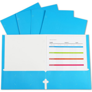 2-Pocket Laminated Paper Portfolios with 3-Hole Punch, Blue, Box of 25