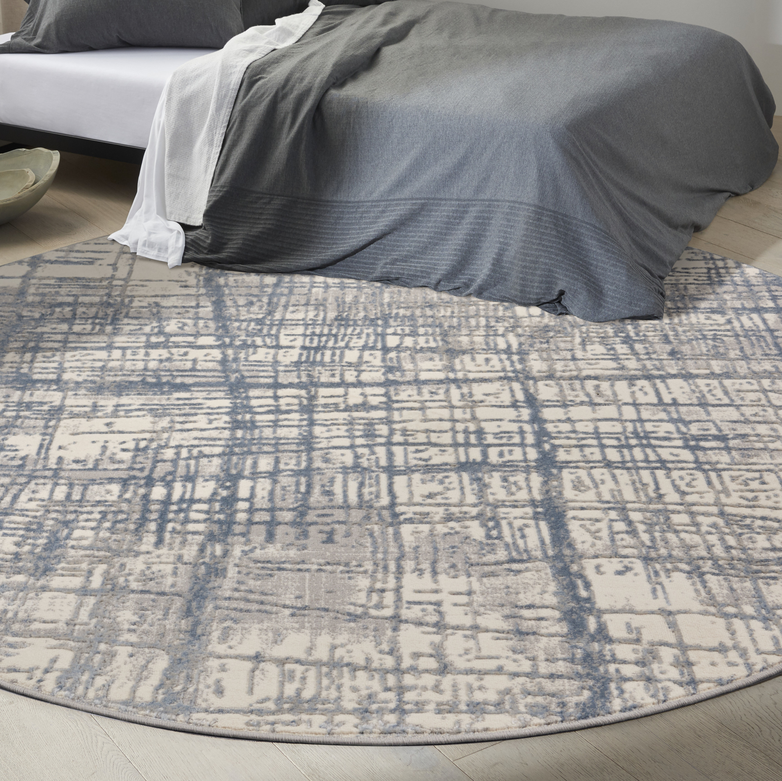Calvin Klein CK950 Rush 8' x Round Ivory Blue Modern Indoor Rug