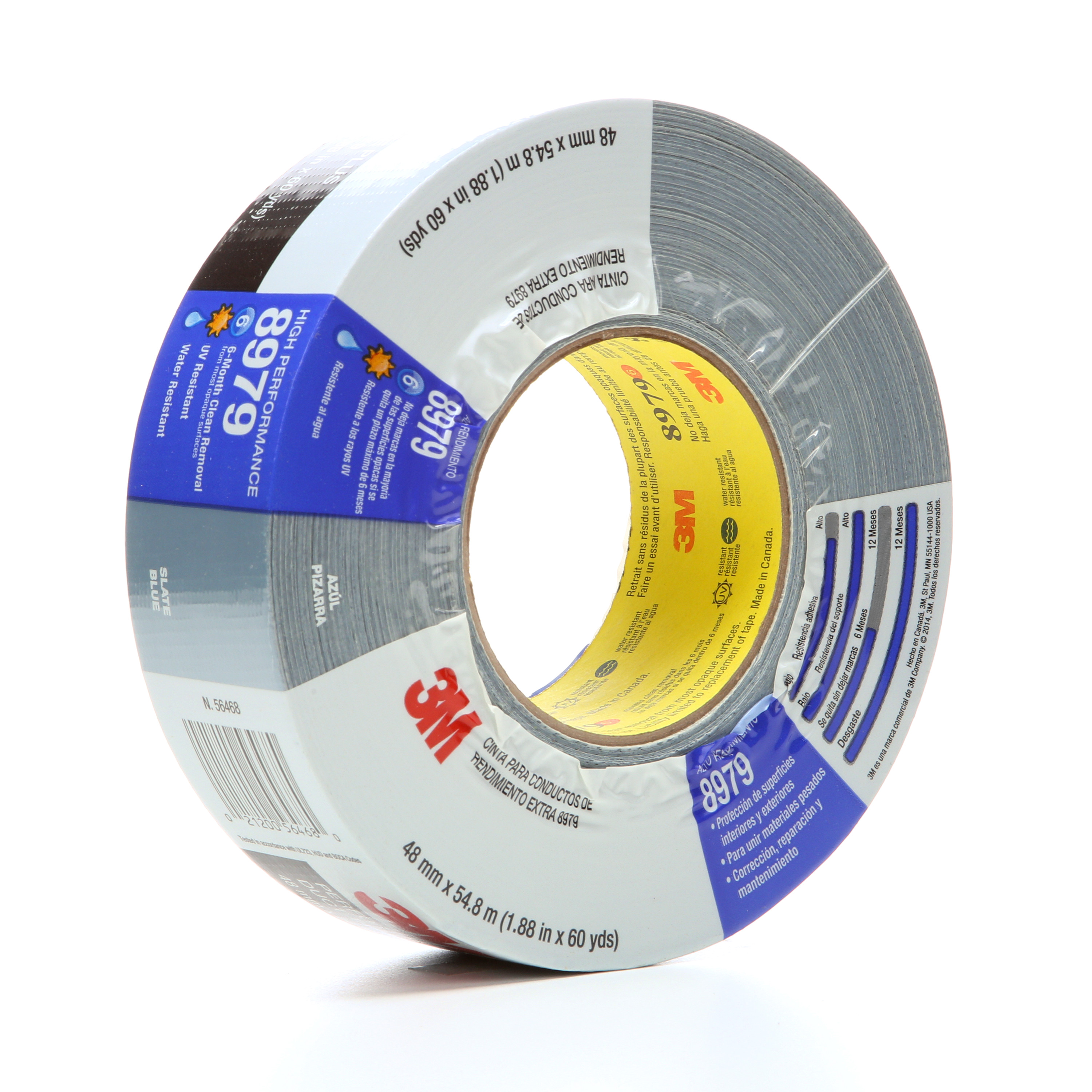 3M™ Performance Plus Duct Tape 8979 Slate Blue, 48 mm x 22.8 m 12.1 mil,
12 per case, Conveniently Packaged