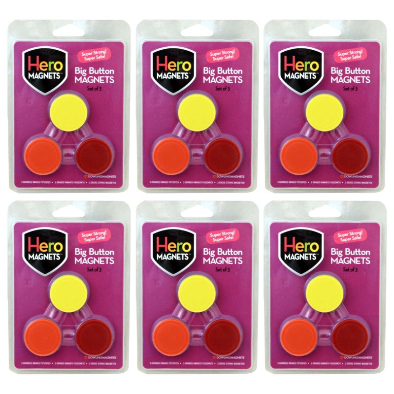 Large Button Magnets, Assorted Colors, Set of 18