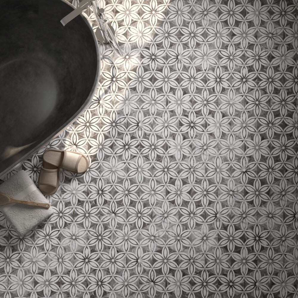 Sample – Classico Bardiglio Hex Lily Porcelain Floor and Wall Tile