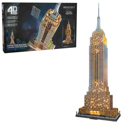 4D Build, Architect Series Empire State Building 3D Model Kit with LED Lights, Desk Décor, Adult Puzzles, Building Toys, 3D Puzzles for Adults & Teens, 479 Pieces, for Ages 12 & Up