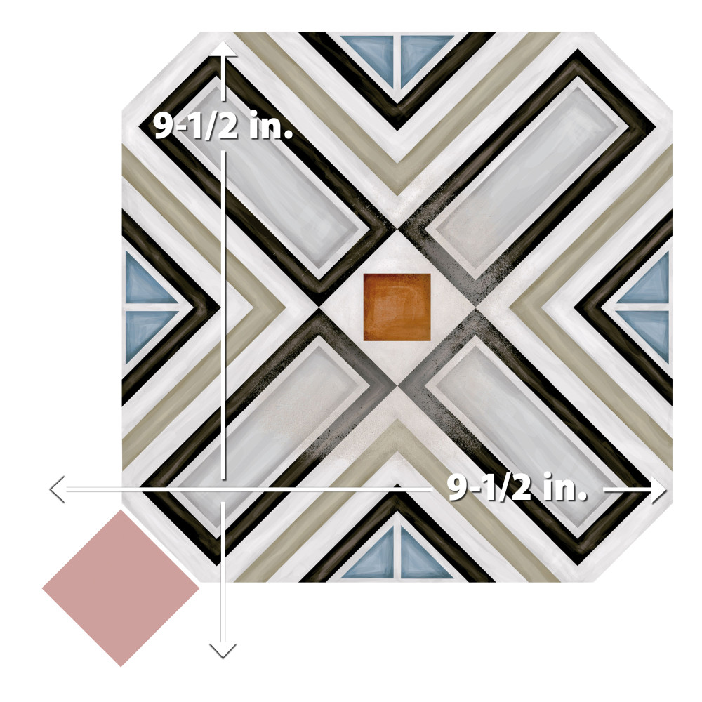 Vaudeville Octagon Deco Ritter with Taco Pink 7-7/8 in. x 7-7/8 in. Porcelain Floor and Wall Tile