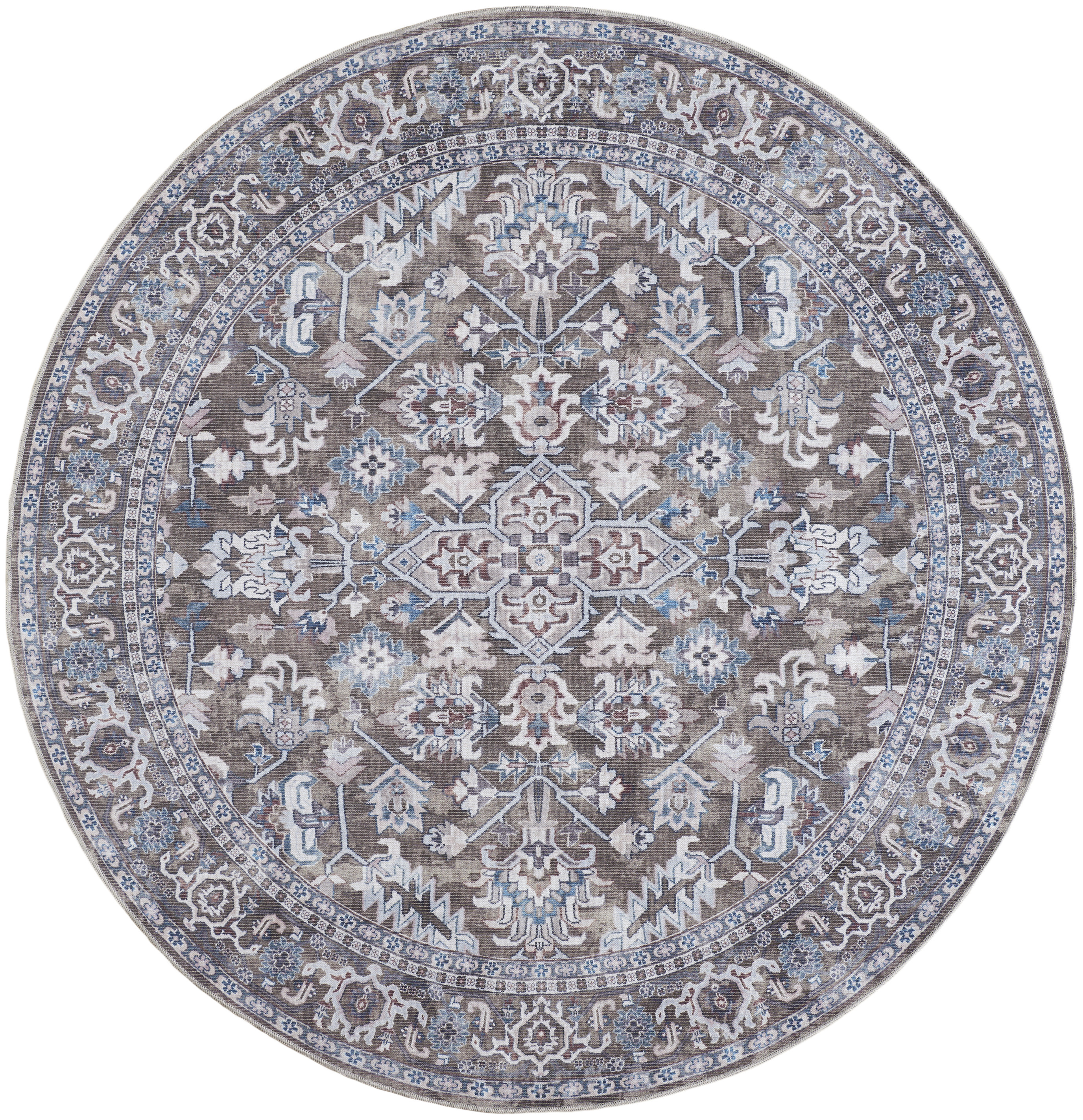 Nourison New Concept Washables 7'10" x Round Olive Ivory Vintage Indoor Rug