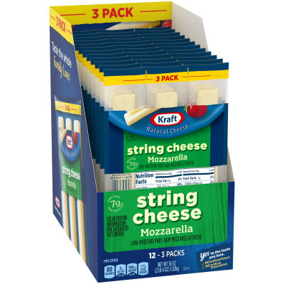 Kraft Natural Cheese Snacks Mozzarella Low-Moisture Part-Skim 3 Pack String Cheese 12 Ct Tray