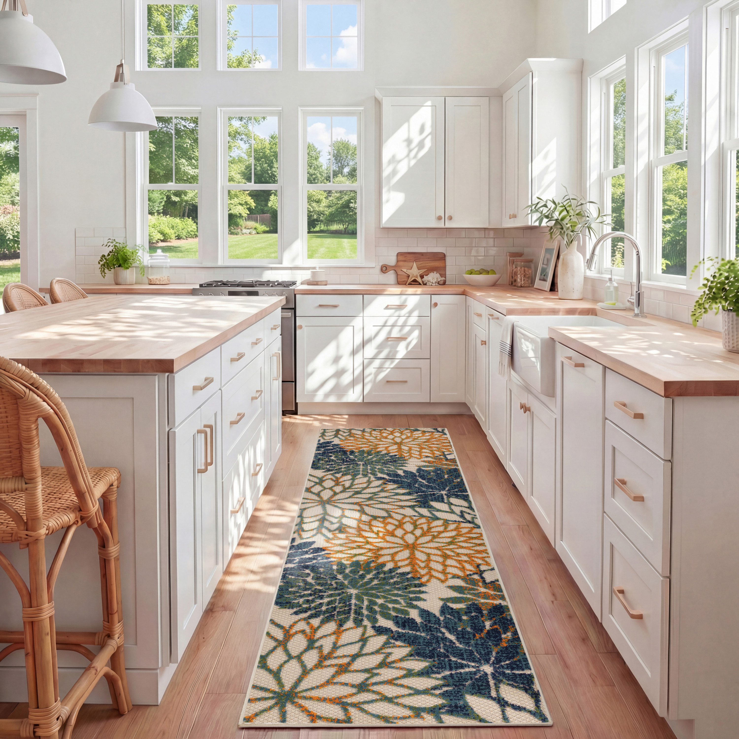 Nourison Aloha 2' x 6' Blue Green Tropical Rug