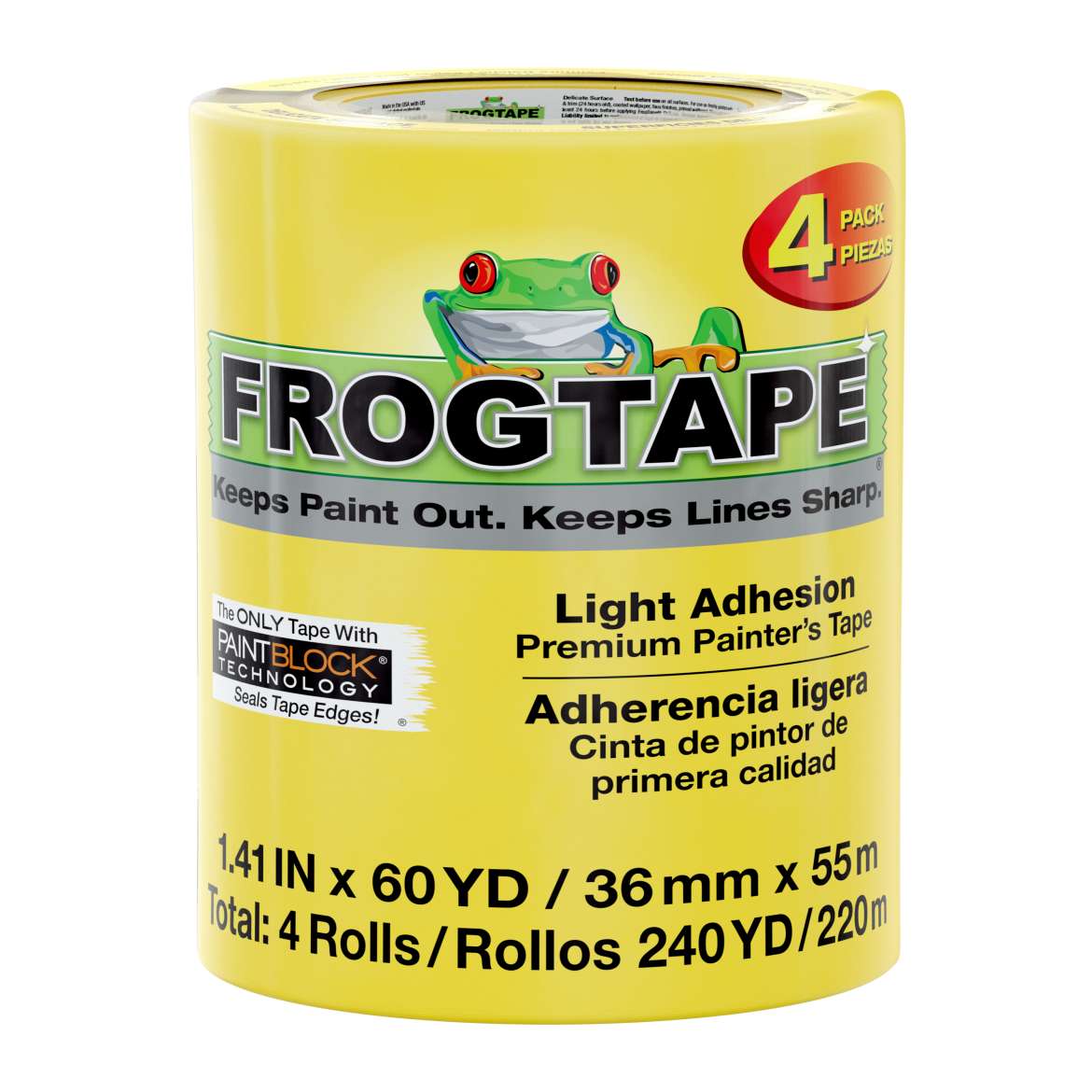 FrogTape® Delicate Surface Painter's Tape - Yellow, 4 pk, 1.41 in. x 60 yd.