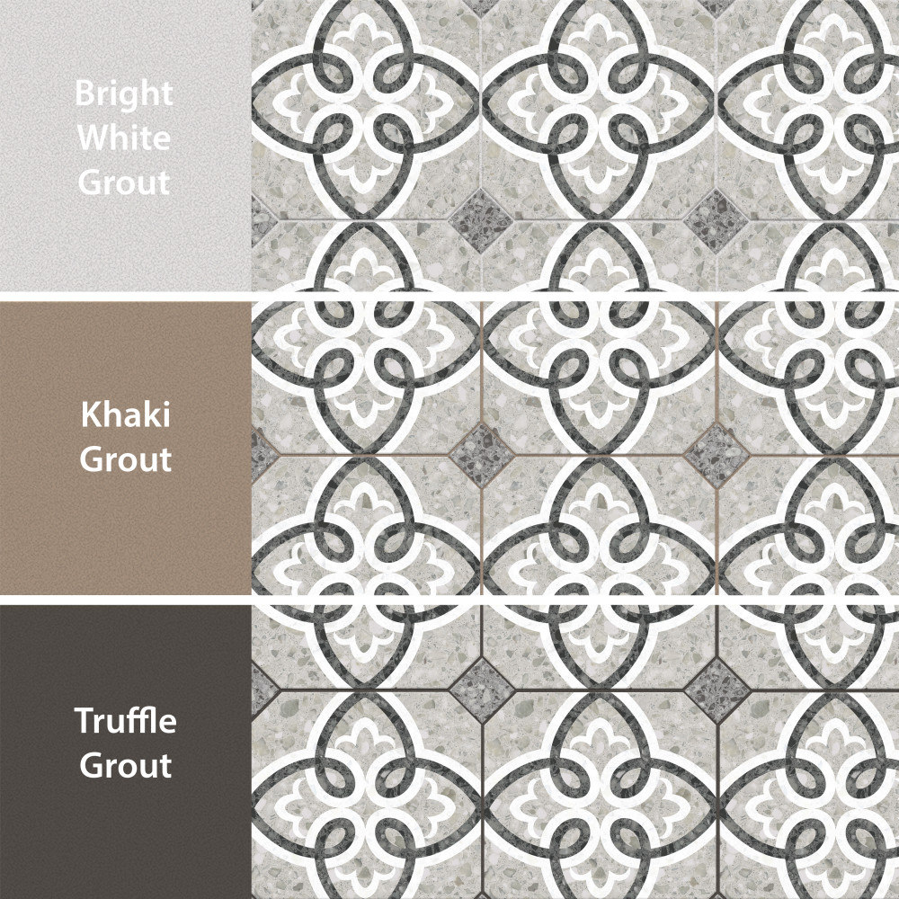 Riviera Octagon Garde Gris with Taco Nero 7-7/8 in. x 7-7/8 in. Porcelain Floor and Wall Tile