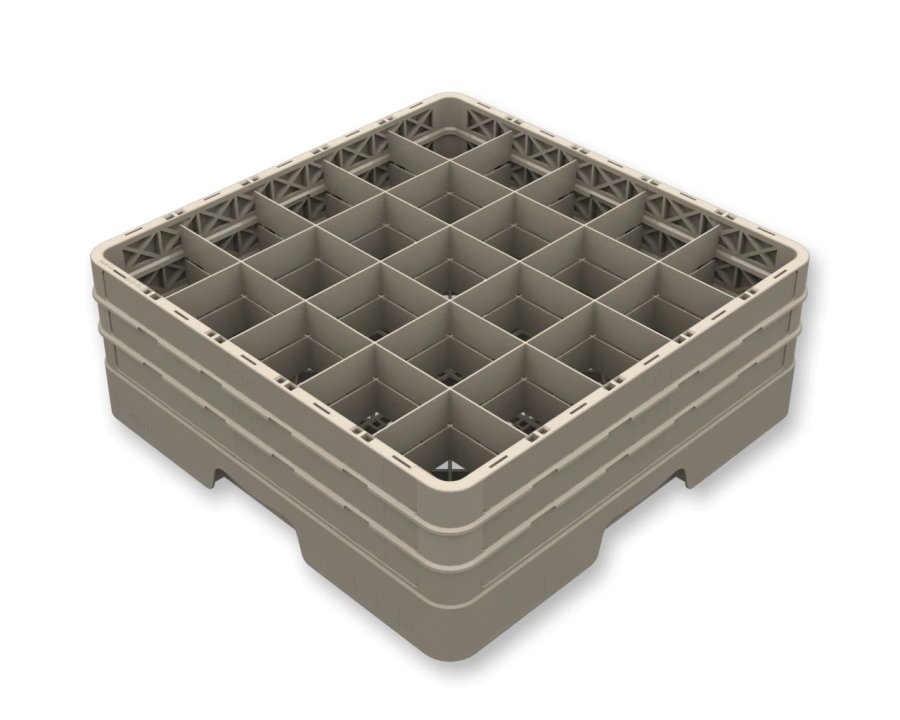 Casier Monté Fermé Flap Rack en polypropylène de 25 compartiments de couleur beige avec deux extenseurs