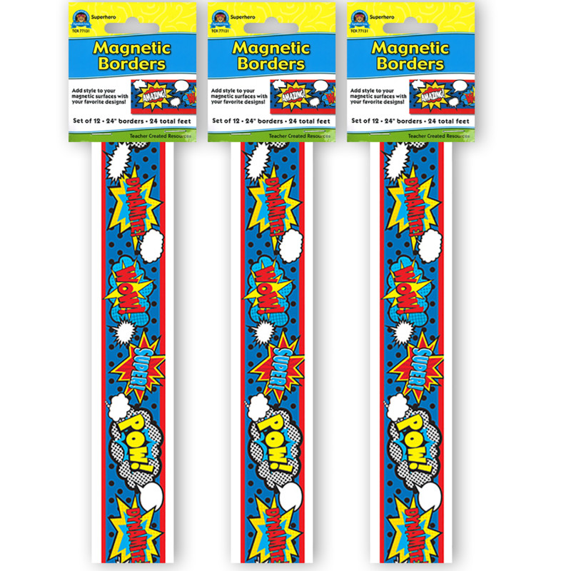 Superhero Magnetic Borders, 24 Feet Per Pack, 3 Packs