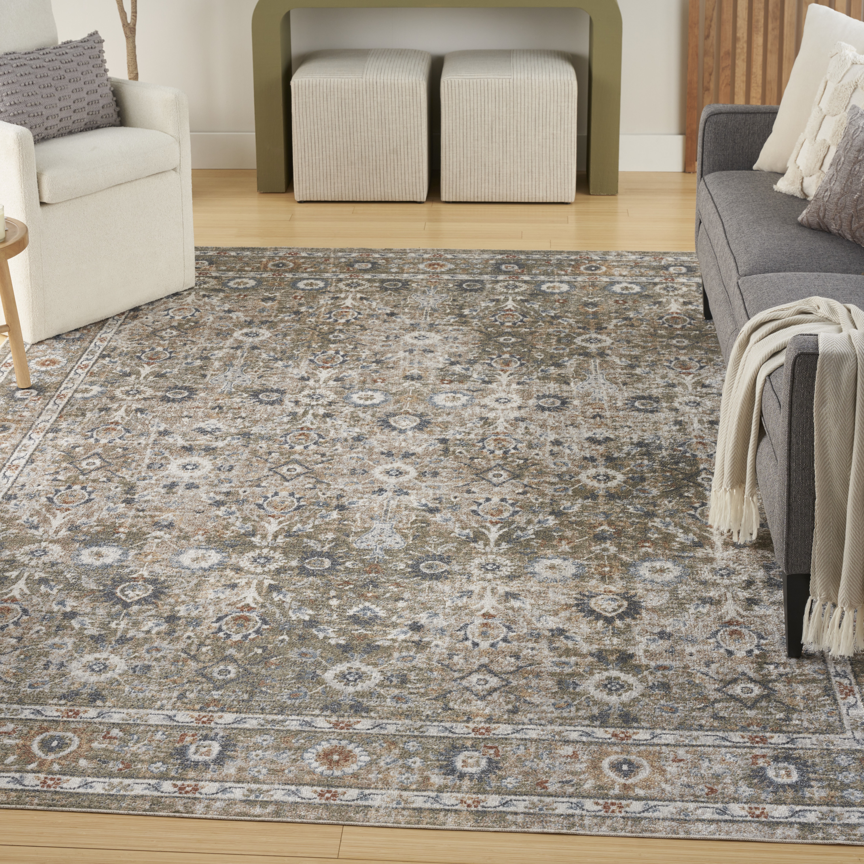 Nourison Astra Machine Washable 7'10" x 10' Gold Grey Vintage Indoor Rug