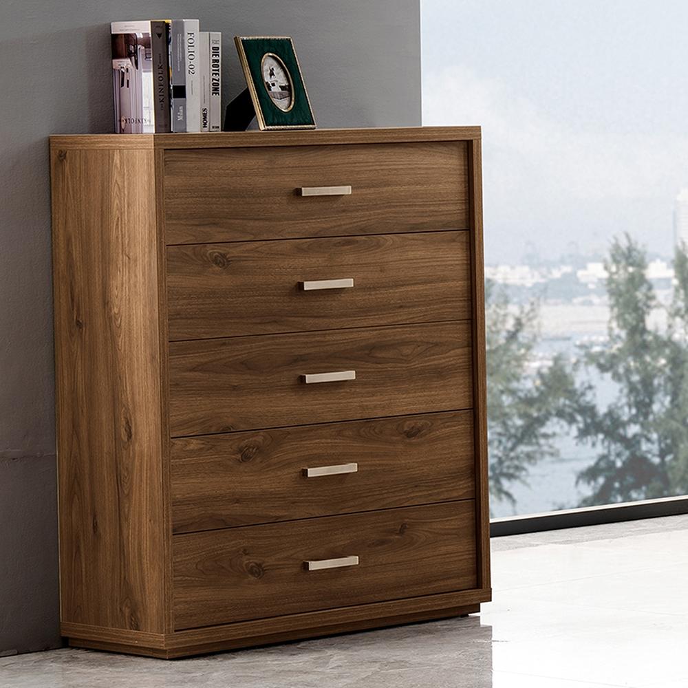 Lifestyle image of the  Bellevue Tallboy (5 Drawer), Rustic Walnut from Forty Winks