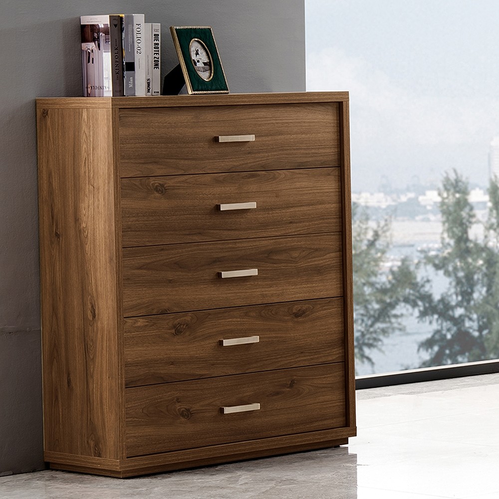 Lifestyle image of the Bellevue Tallboy (5 Drawer), Rustic Walnut from Forty Winks