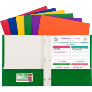 2-Pocket Laminated Paper Folder with Prongs, Assorted Primary Colors, Pack of 50