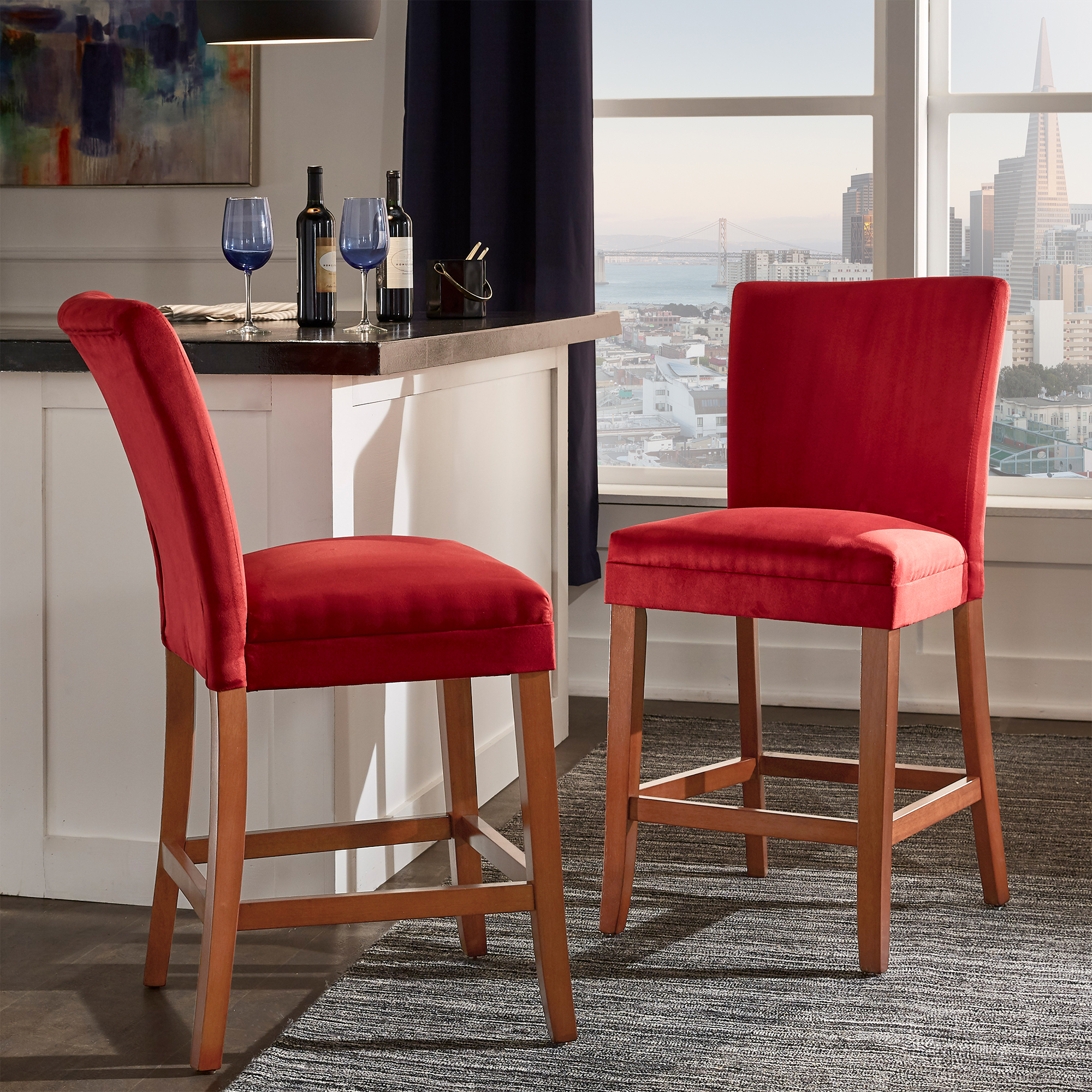 Classic Upholstered High Back Counter Height Chairs (Set of 2)