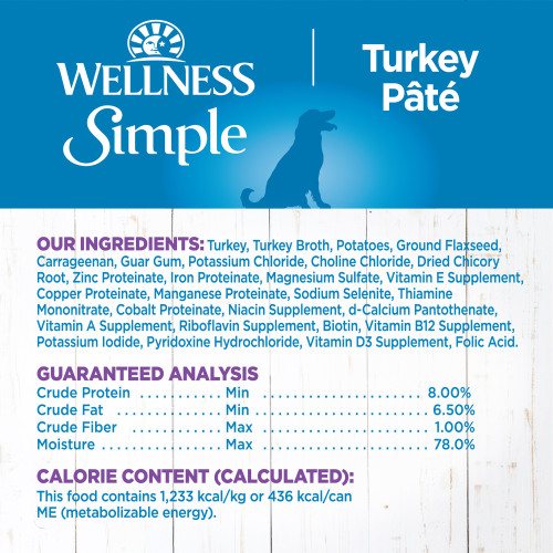 <p>Turkey, Turkey Broth, Potatoes, Ground Flaxseed, Carrageenan, Dried Plain Beet Pulp, Guar Gum, Fish Oil(Preserved With Mixed Tocopherols), Potassium Chloride, Chicory Root Extract, Sunflower Oil, Choline Chloride, Zinc Proteinate, Iron Proteinate, Tricalcium Phosphate, Vitamin E Supplement, Magnesium Sulfate, Copper Proteinate, Cobalt Proteinate, Manganese Proteinate, Sodium Selenite, Thiamine Mononitrate, Niacin Supplement, d-Calcium Pantothenate, Vitamin A Supplement, Riboflavin Supplement, Biotin, Vitamin B12 Supplement, Potassium Iodide, Pyridoxine Hydrochloride, Vitamin D3 Supplement, Folic Acid.</p>
