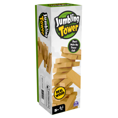 Spin Master Games, Jumbling Tower Tumbling Stacking Building Toppling Colorful Wood Board Game Cool Things Games, for Kids Ages 5 and up