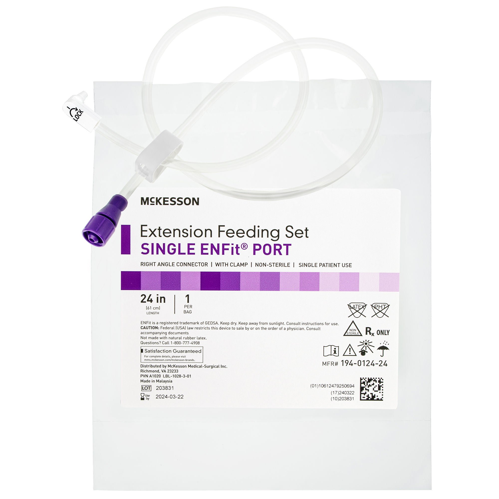 McKesson Bolus Enteral Feeding Extension Tube Set, 24 Inch