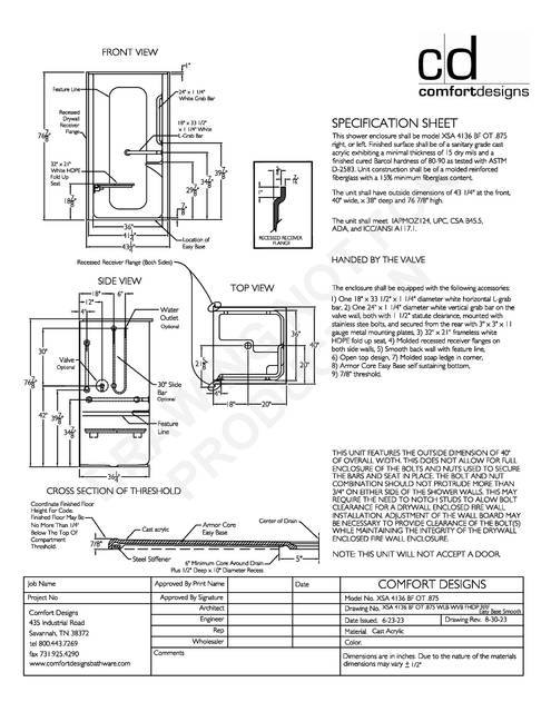 Spec Sheet — Cd Shower Spec Sheet Xsa 4136bf Ot