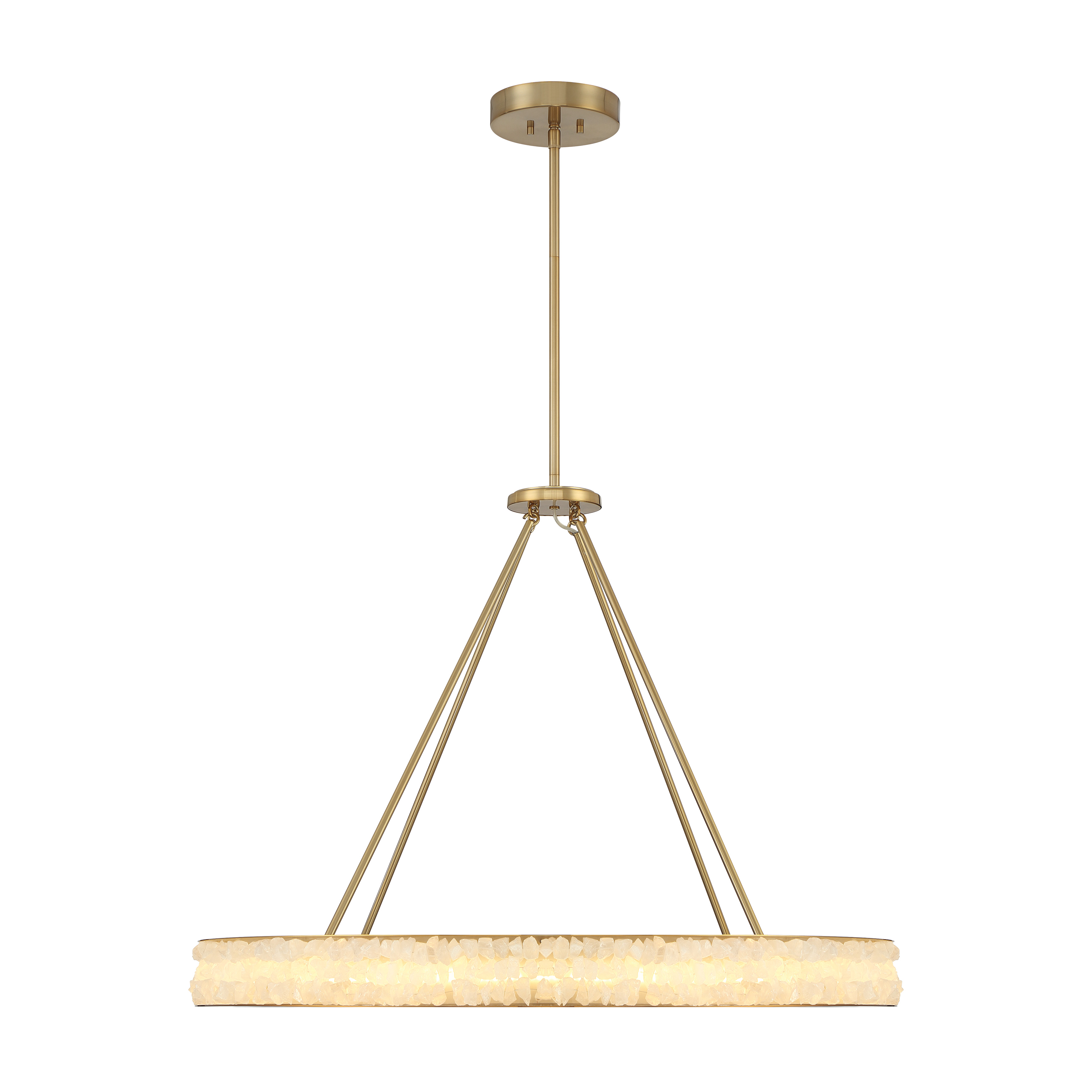 The Divinely chandelier combines contemporary design with organic beauty through quartz crystalline accents and warm Celeste Brass finish. At 36 inches wide, it delivers exceptional illumination with 6,376 lumens and superior 93 CRI for true color rendering. - alternate view
