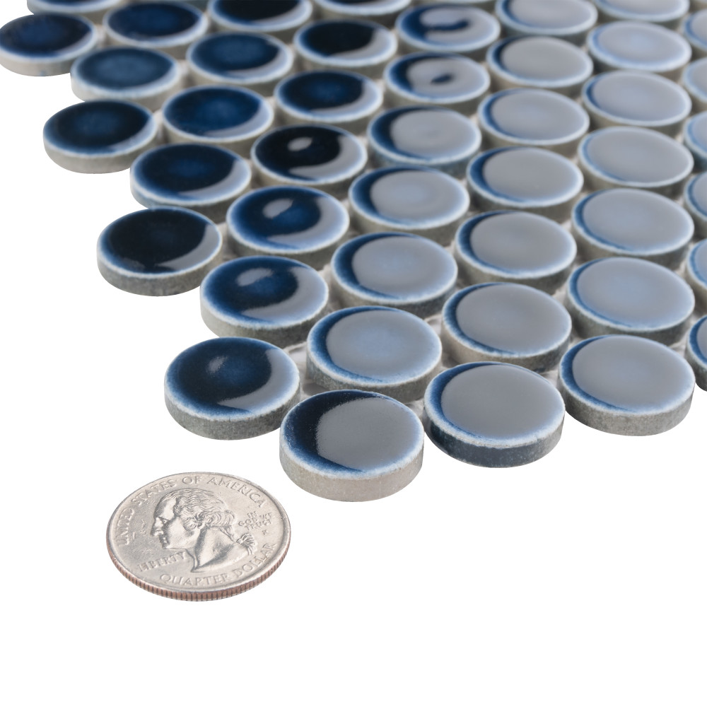 Sample – Hudson Penny Round Midnight Porcelain Mosaic Tile