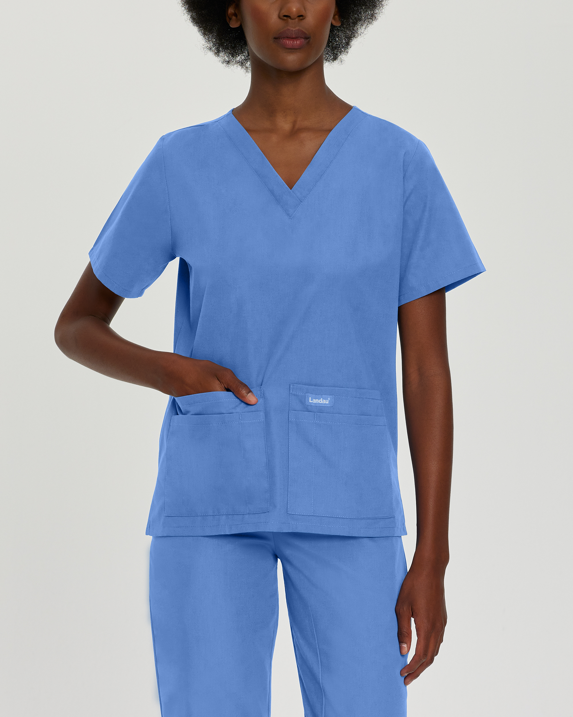 Landau Essentials Women&#8216;s 4-Pocket V-Neck Scrub Top-Landau