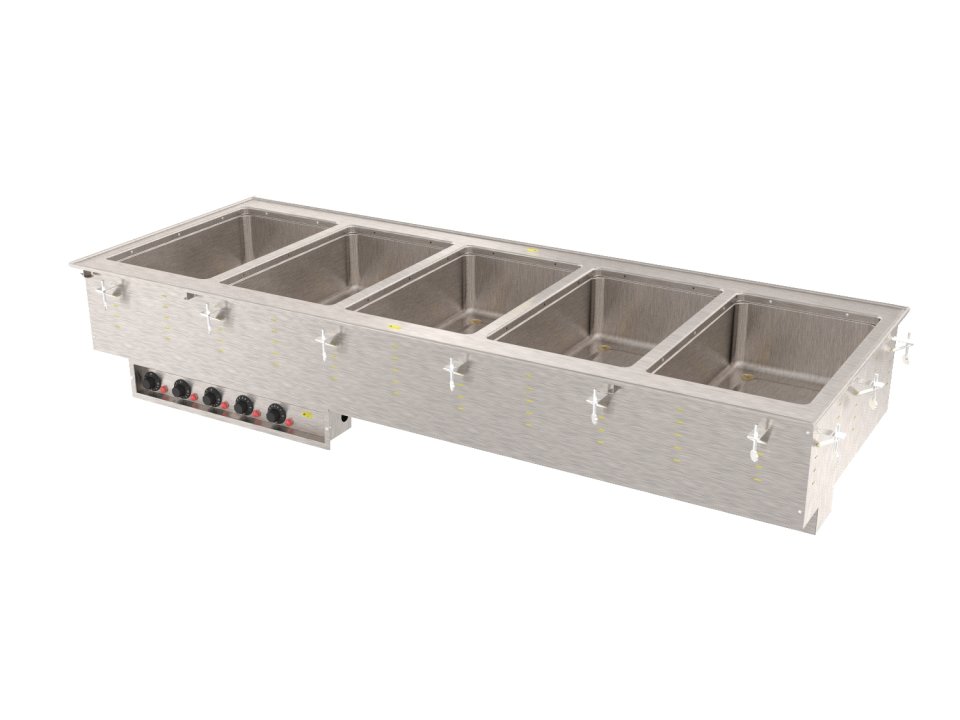 Five-well 208-volt 3125-watt modular drop-in hot well with standard drain and thermostatic controls