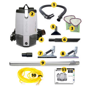 ProTeam, ProVac FS 6 w/ ProBlade Hard Surface & Carpet Floor Tool Kit, 14", Backpack Vacuum