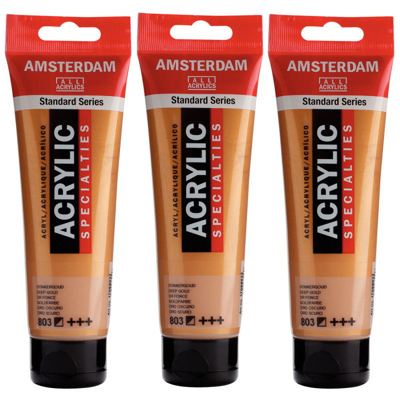 Standard Acrylic Paint, 120ml, Deep Gold 803, Pack of 3