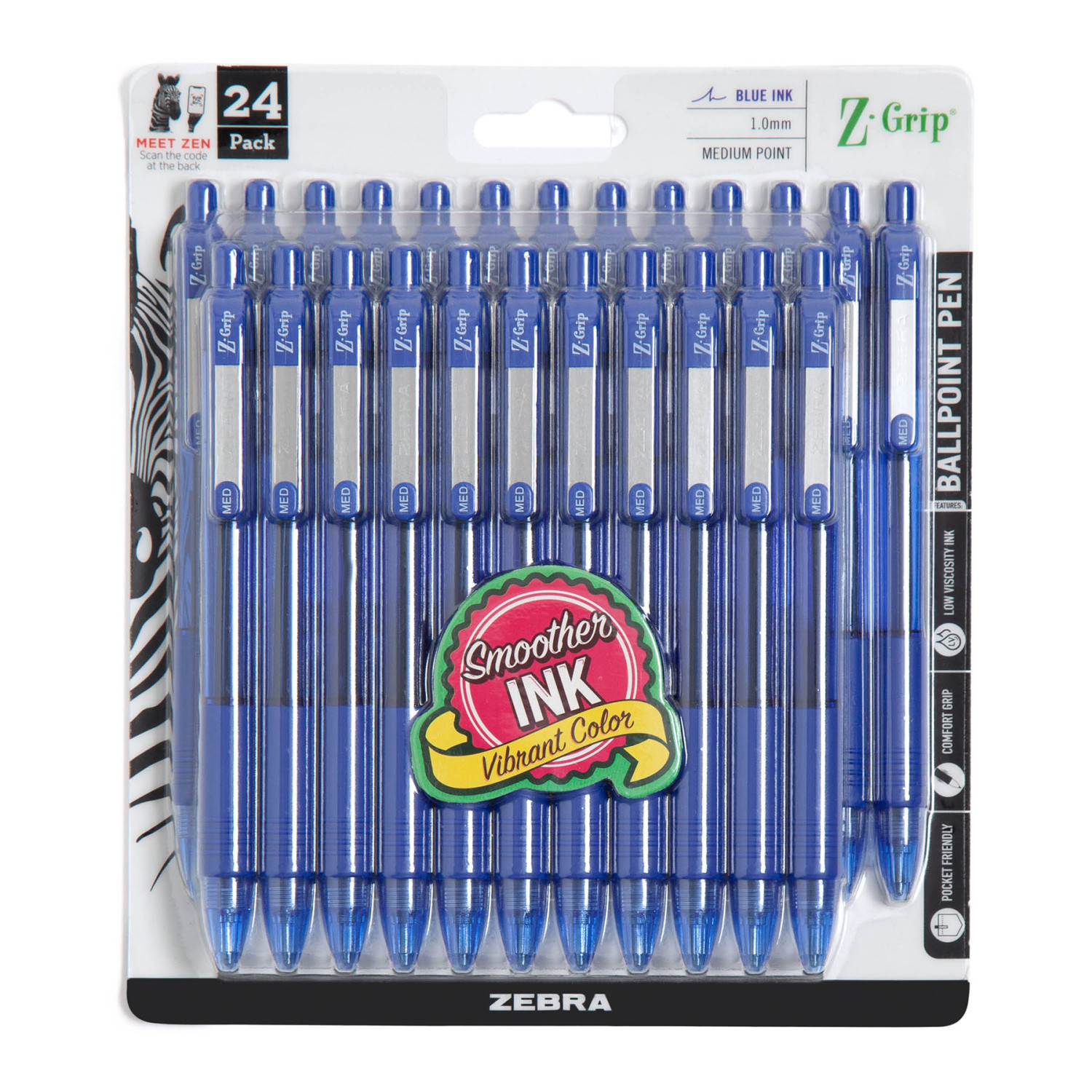Z-Grip Retractable Ballpoint Pen, 1.0 mm, Blue, 24-Pack