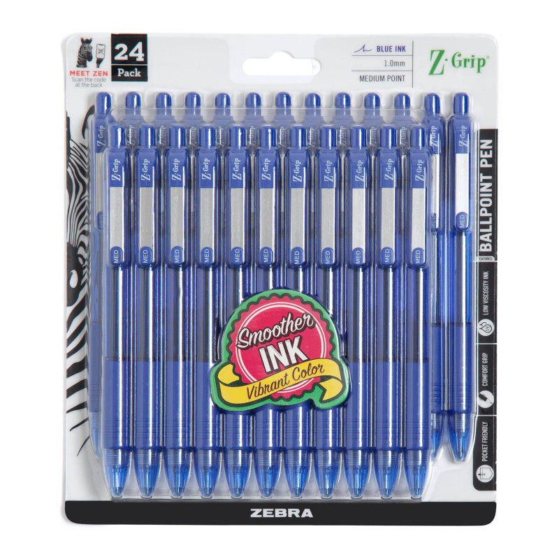Z-Grip Retractable Ballpoint Pen, 1.0 mm, Blue, 24-Pack