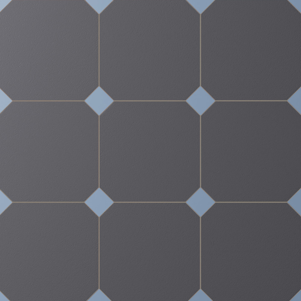 Vaudeville Octagon Antracita with Taco Azzuro 7-7/8 in. x 7-7/8 in. Porcelain Floor and Wall Tile