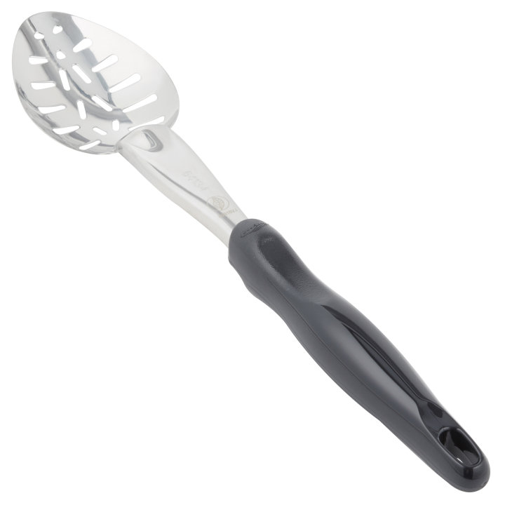 14-inch heavy-duty stainless steel slotted basting spoon with black Ergo Grip™ handle