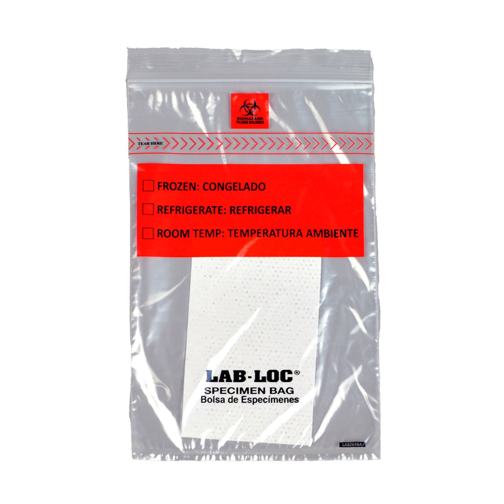 Lab-Loc® Specimen Transport Bag, Document Pouch, Absorbent Pad, Zip Close, 6 x 9