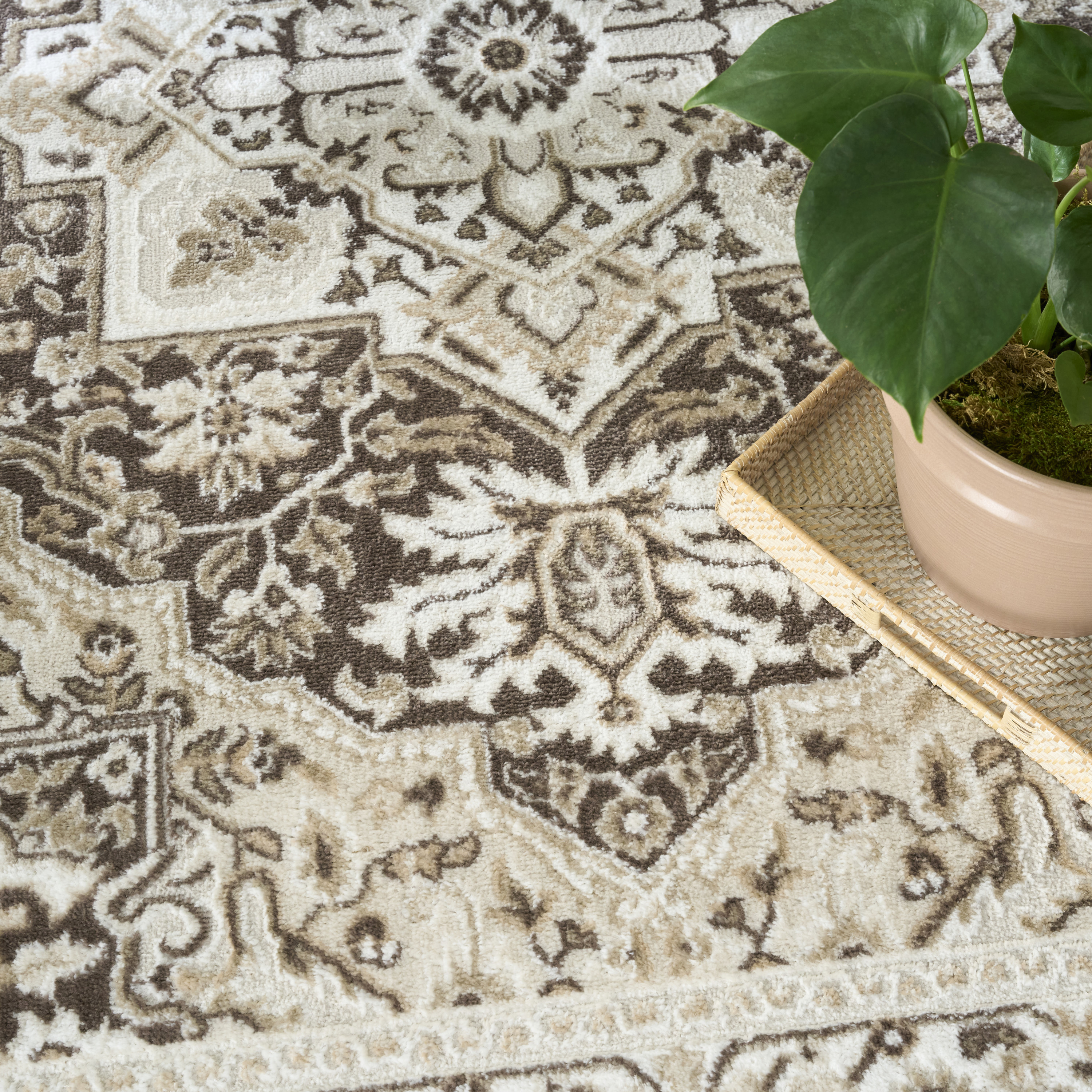 Nourison Dekor 7'10" x 9'10" Brown Ivory Vintage Indoor Rug