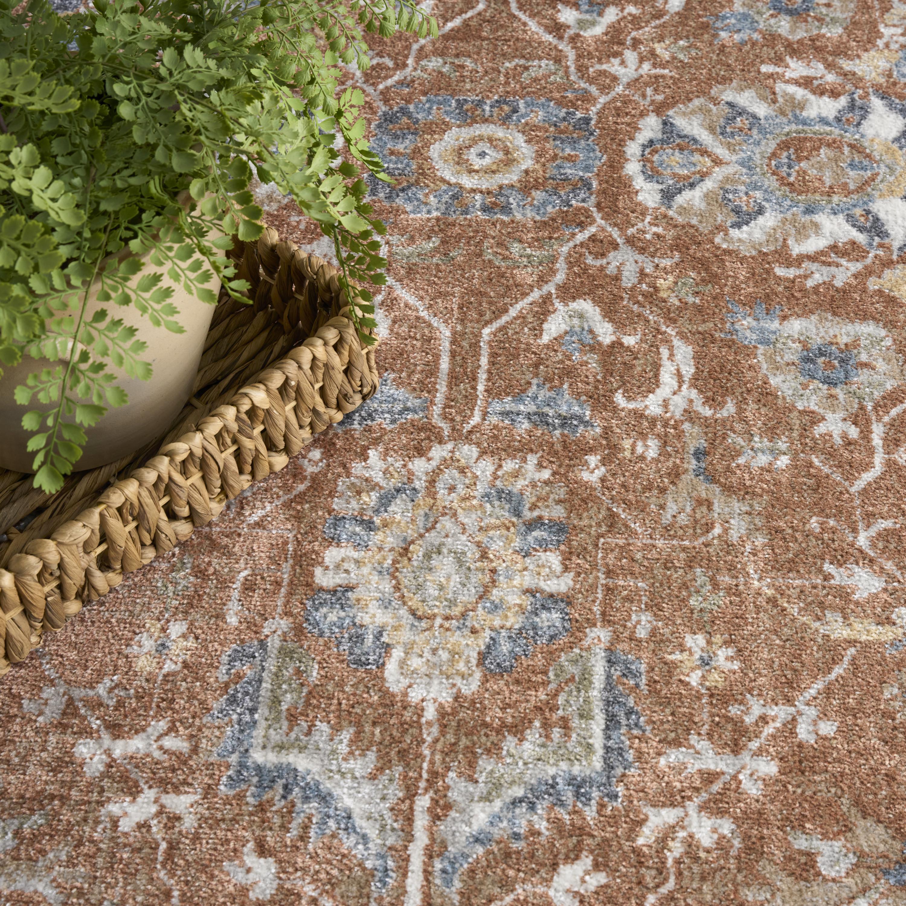 Nourison Astra Machine Washable 4' x 6' Rust Ivory Vintage Indoor Rug