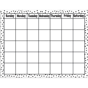 Black Painted Dots on White Calendar Chart, 17" x 22"