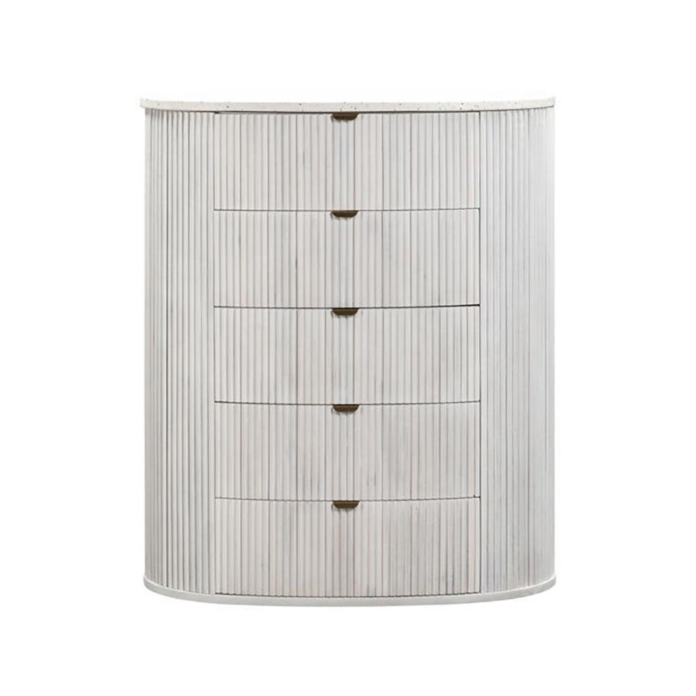 Product image of the  Razzo Tallboy (5 Drawer), Whitewash from Forty Winks