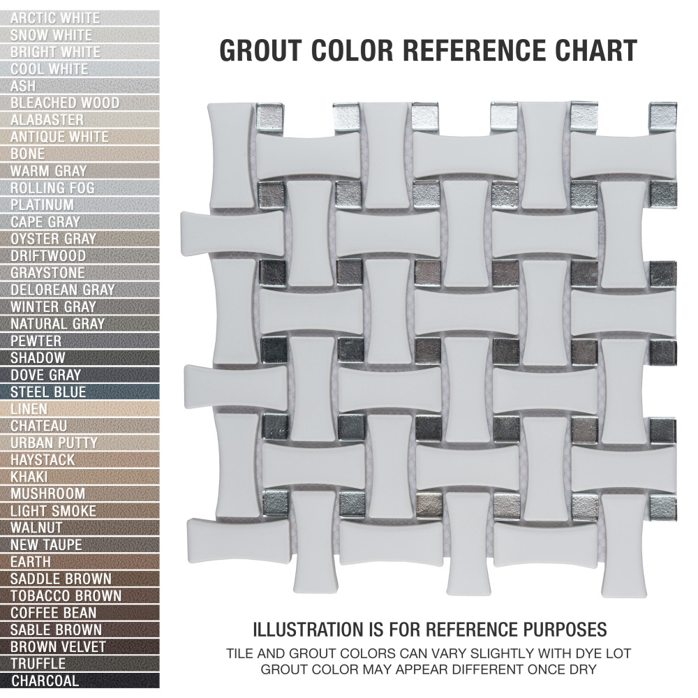Metro Dog Bone Basketweave Matte White w/Glass Silver Dot 10 in. x 10 in. Porcelain Mosaic Tile