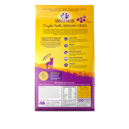 Wellness Complete Health Grain Free Small Breed Turkey, Chicken & Salmon back packaging
