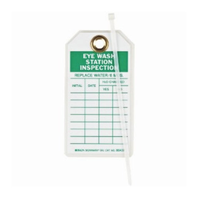 Equipment Tag Brady™ Inspection for Eye Wash Station Green / White 3 X 5-3/4 Inch Polyester 10 per Pack