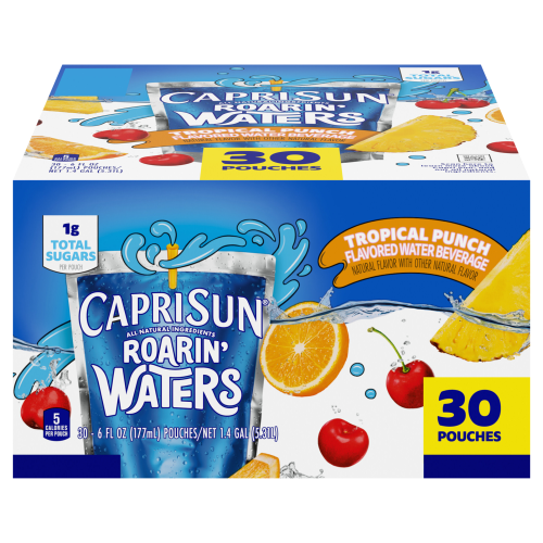 Capri Sun Roarin' Waters Tropical Punch Naturally Flavored Water Beverage, 30 ct Box, 6 fl oz Drink Pouches Image