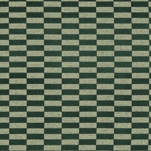 Textured woven fabric with alternating dark green and beige rectangular bands forming a tight checkerboard, repeating across a flat, evenly lit close-up surface.