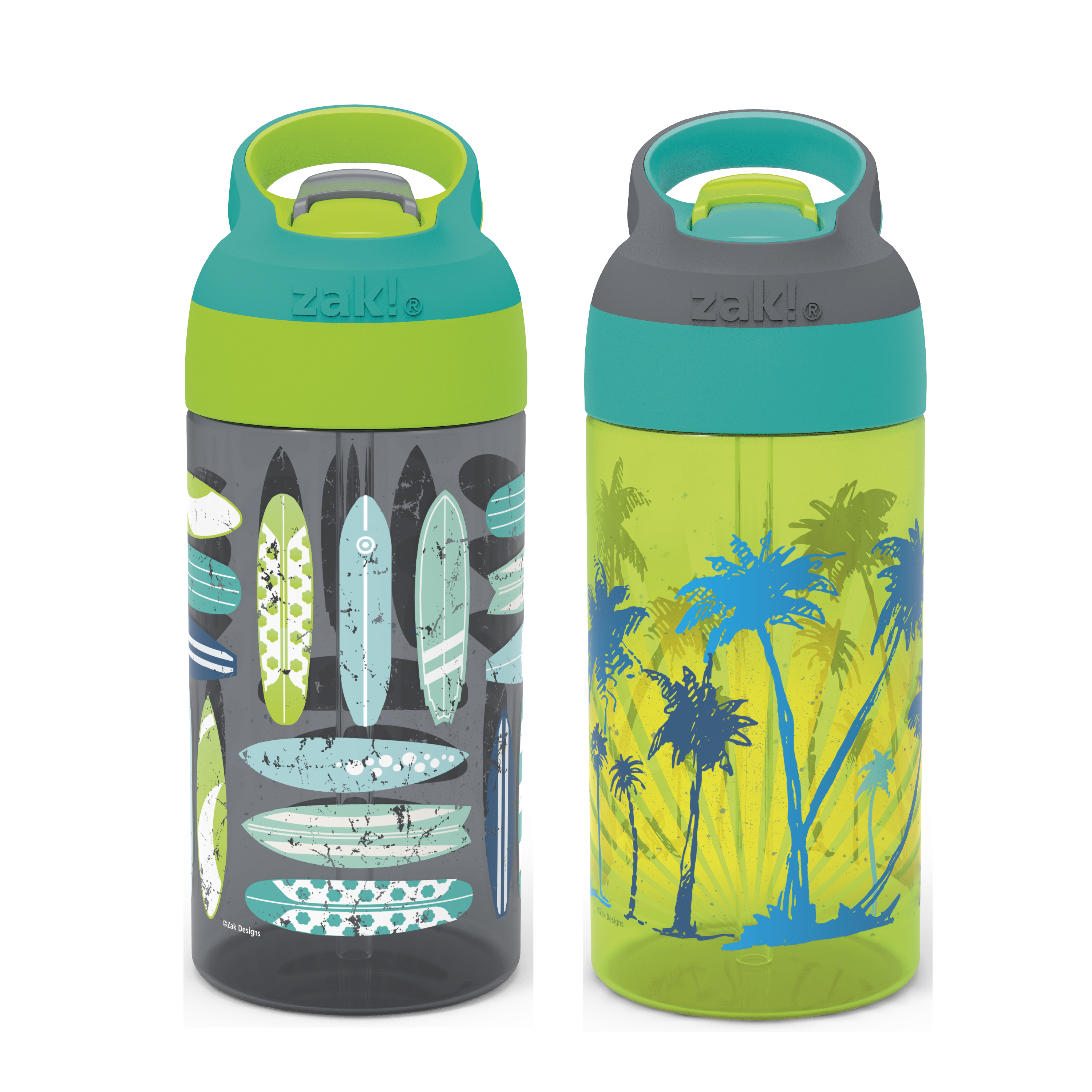 Zak Hydration 16 ounce Water Bottle, Surfboards and Palm Trees, 2-piece set slideshow image 1