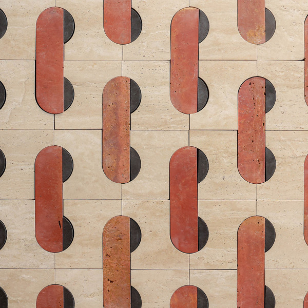 clé lapidary + cristina celestino | filato floor | red travertine, beige travertine + warm black (bundle) | honed