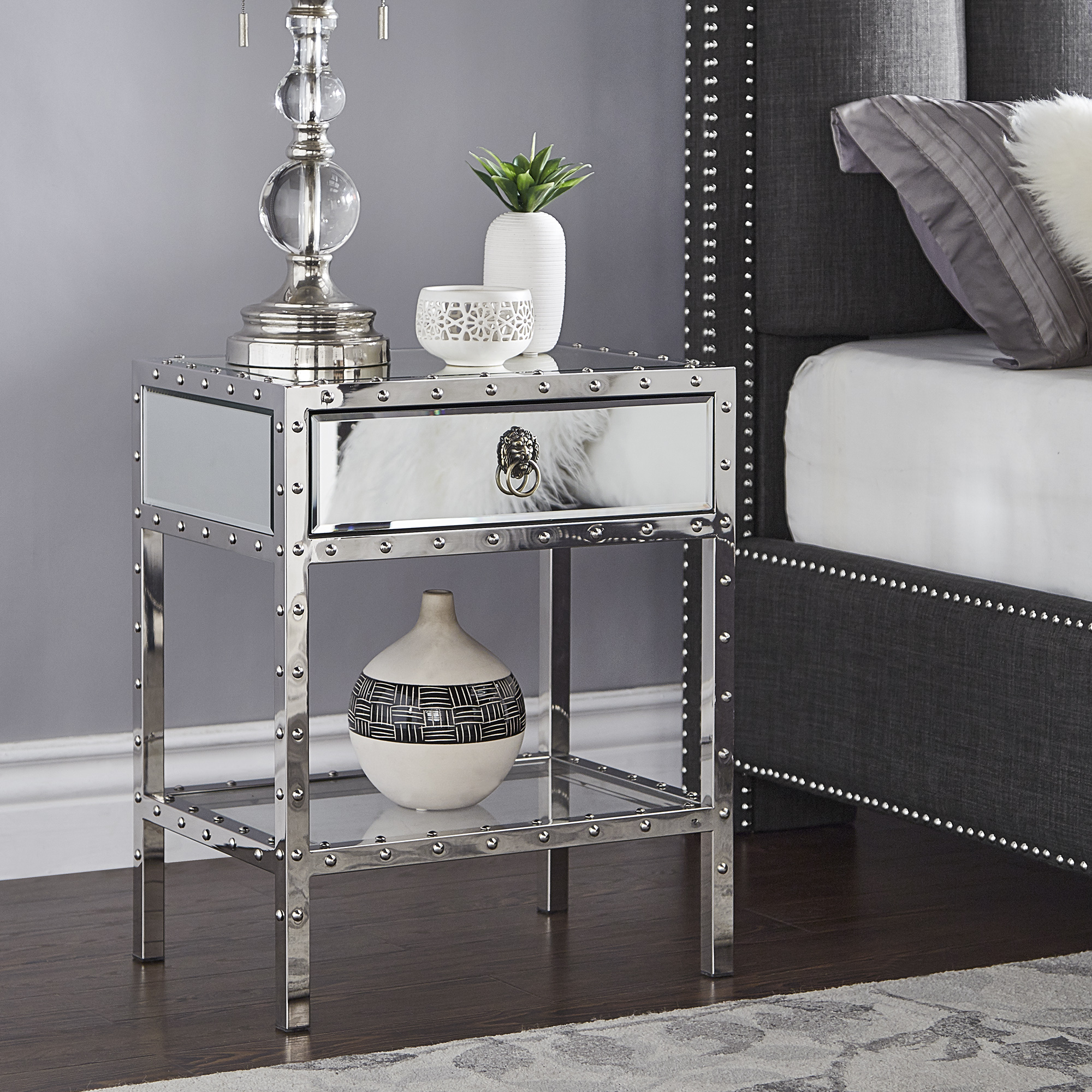 Riveted Stainless-Steel Mirrored Accent Table