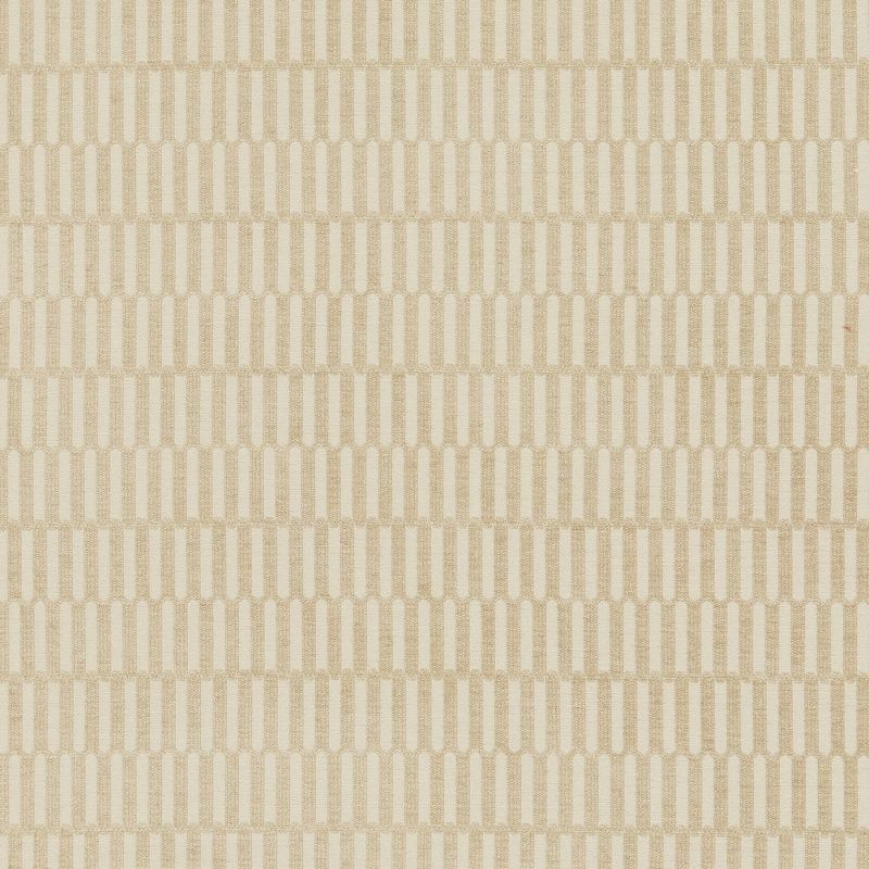 Beige wallpaper with staggered vertical rounded-rectangle motifs arranged in horizontal rows (textured, woven appearance) â€” repeating uniformly across a wall under soft, neutral indoor lighting.